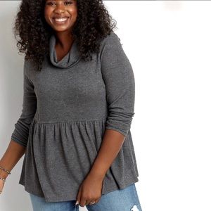 Plus XXL Cowl Grommet Fall Lace Up Peplum Top